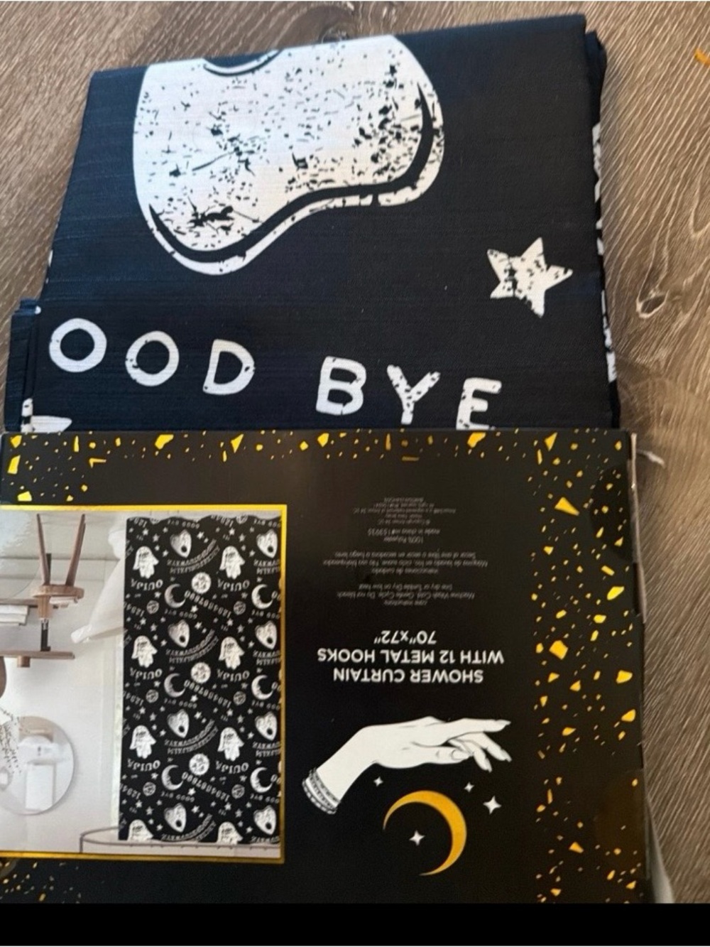 Black Goodbye ouija Print Shower Curtain set new -
